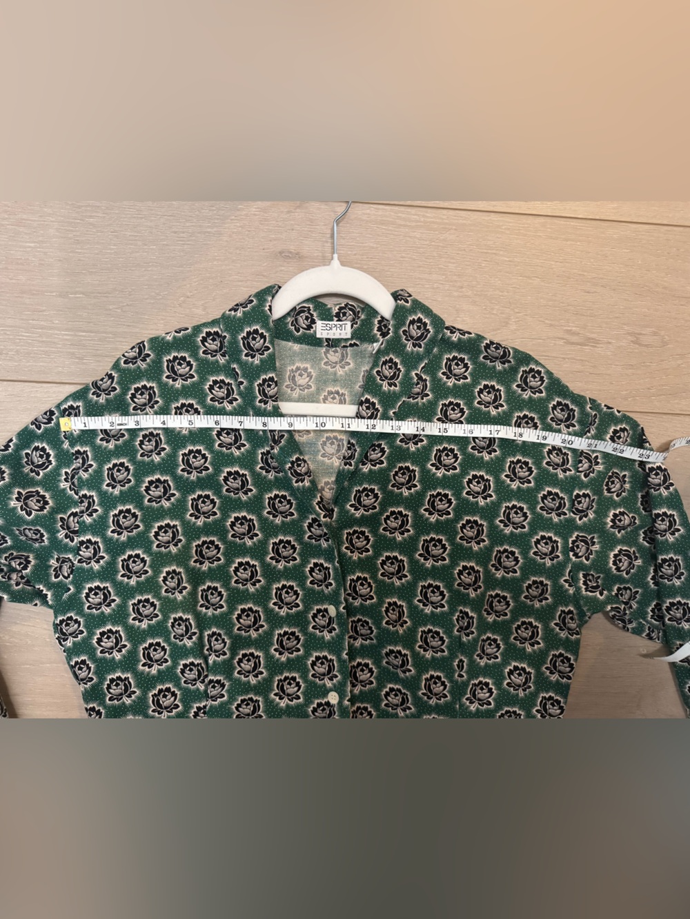 Vintage 80s Esprit Sport Green Blue White Floral Cotton Retro Blouse Women’s S - Picture 8 of 8